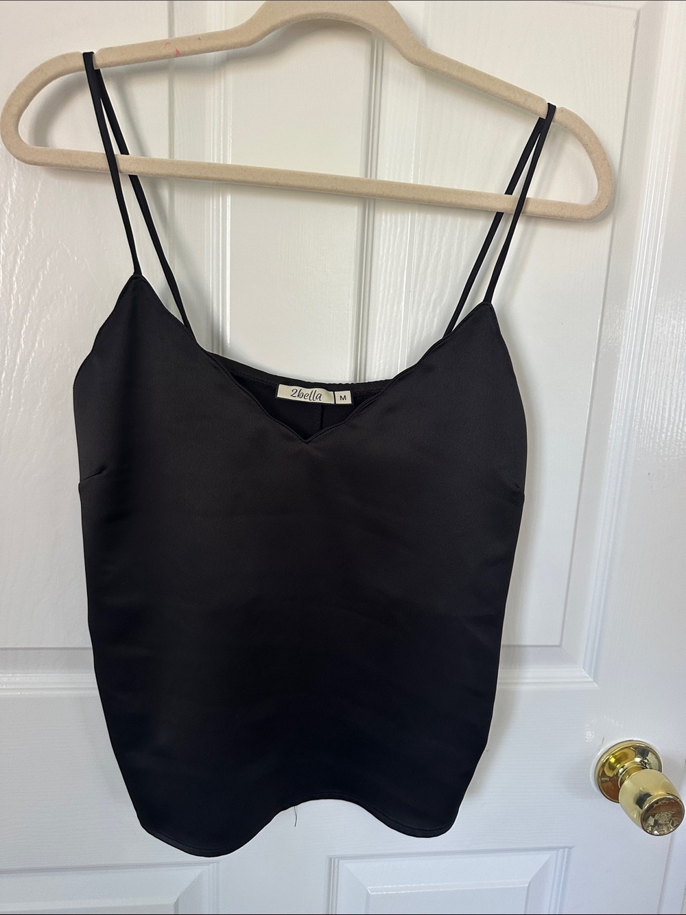 Black Satin V-Neck Spaghetti Strap Tank